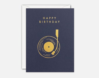 Gold Record Player Mini Birthday Card by James Ellis