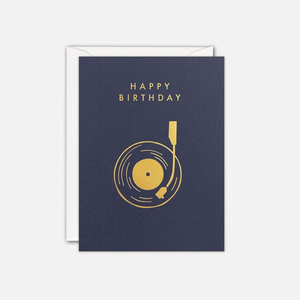 Gold Record Player Mini Birthday Card by James Ellis