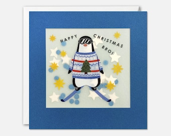 Bro Penguin Christmas Card with Paper Confetti - Paper Shakies by James Ellis