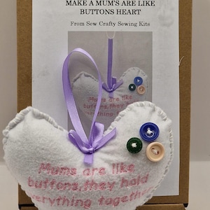Mums are like buttons a embroidered heart sewing kit free postage