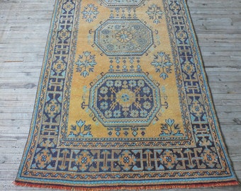 Große Vintage Oushak Teppich 4' 4, 4 "x 11' 8,2", antike anatolische lange türkische Teppich, Vintage Wohnzimmer Teppich