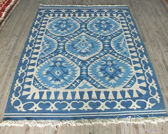 Unique Kilim Rug,Artwork Kilim,Masterpiece Rug,Unique Handwork Kilim,Collection Rug,Blue White Kilim Rug,Large Kilim Rug,Artful Kilim Rug