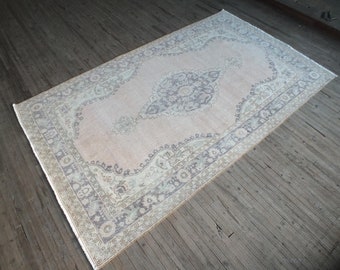 Hellrosa Vintage Bereich Teppich 6 x 10 ca., hellrosa Oushak Teppich, große türkische Shabby Chic Teppich