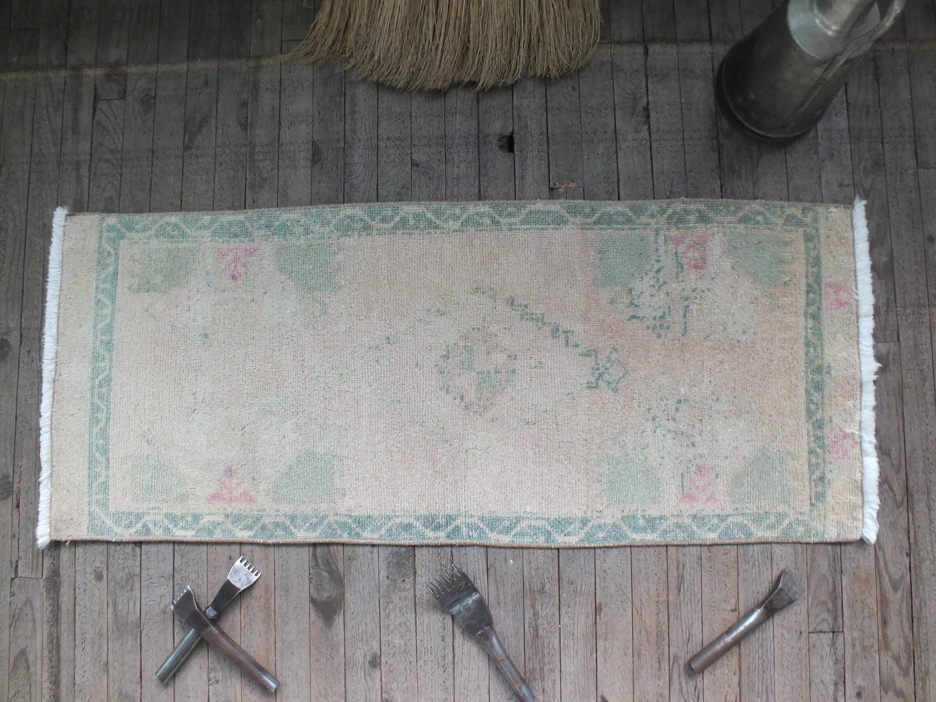Tapis Antique, Petit Tapis, Tapis Vintage, Turc, 2x4 Environ, D'oushak, Flatweave, De Bain, Boho, Beige, Porte, Salle Bains