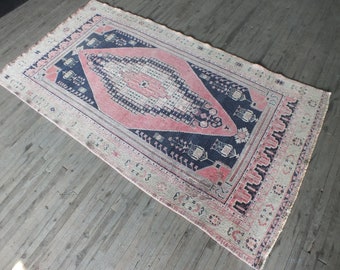 Weiche rosa dunkel blau türkischen Teppich 5 x 9 ca., antike Vintage große Boden Teppich Teppich