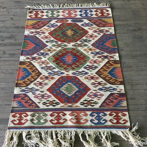 Small Kilim Rug/Vintage Kilim Rug/Turkish Kilim Rug/Traditional Rug/Colorful Kilim Rug/Symmetric Kilim Rug/4x5 Kilim Rug/Door Kilim Rug