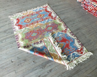 Kilim Rug, Kitchen Kilim Rug, Turkish Kilim Rug, Blue Green Kilim Rug, Vintage Kilim Rug, Flatweave Kilim Rug, Hand knotted Kilim Rug