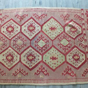 Kilim Rug, Small Kilim Rug, Traditional Kilim Rug, Turkish Kilim Rug, Purple Kilim Rug, Handwoven Kilim Rug, Hexagon Design Kilim Rug