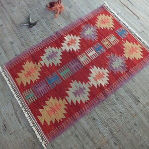 Vintage Turkish Kilim Rug 3x5 approximately