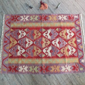 Vintage Turkish Kilim Rug 4x6 approximately