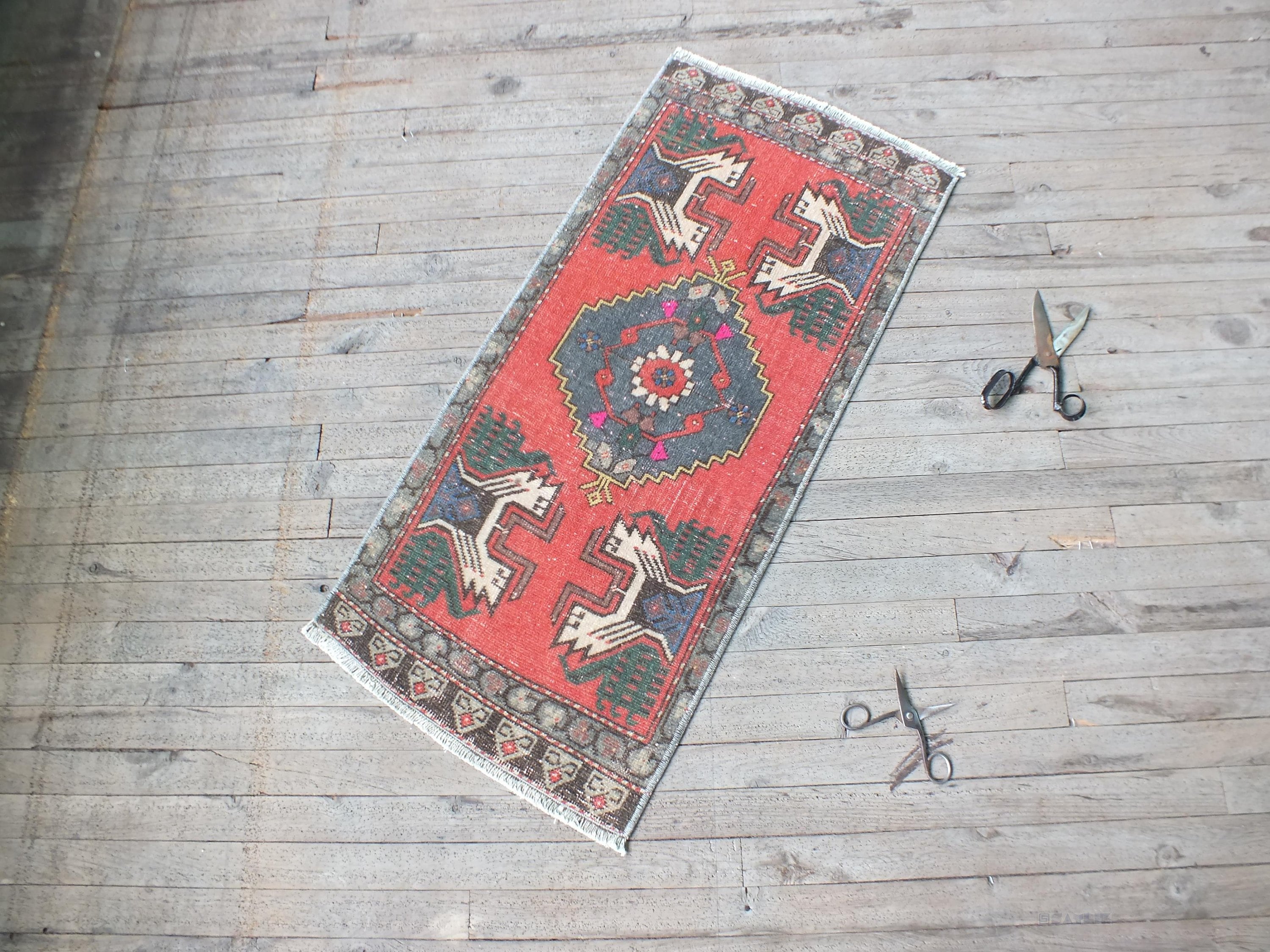 Tapis Antique, Petit Tapis, Tapis Turc, De Porte, Bain, 2x3 Environ, Rug Anatolien, D'oushak, Rug Cru, Flatweave, Plancher Salle Bains