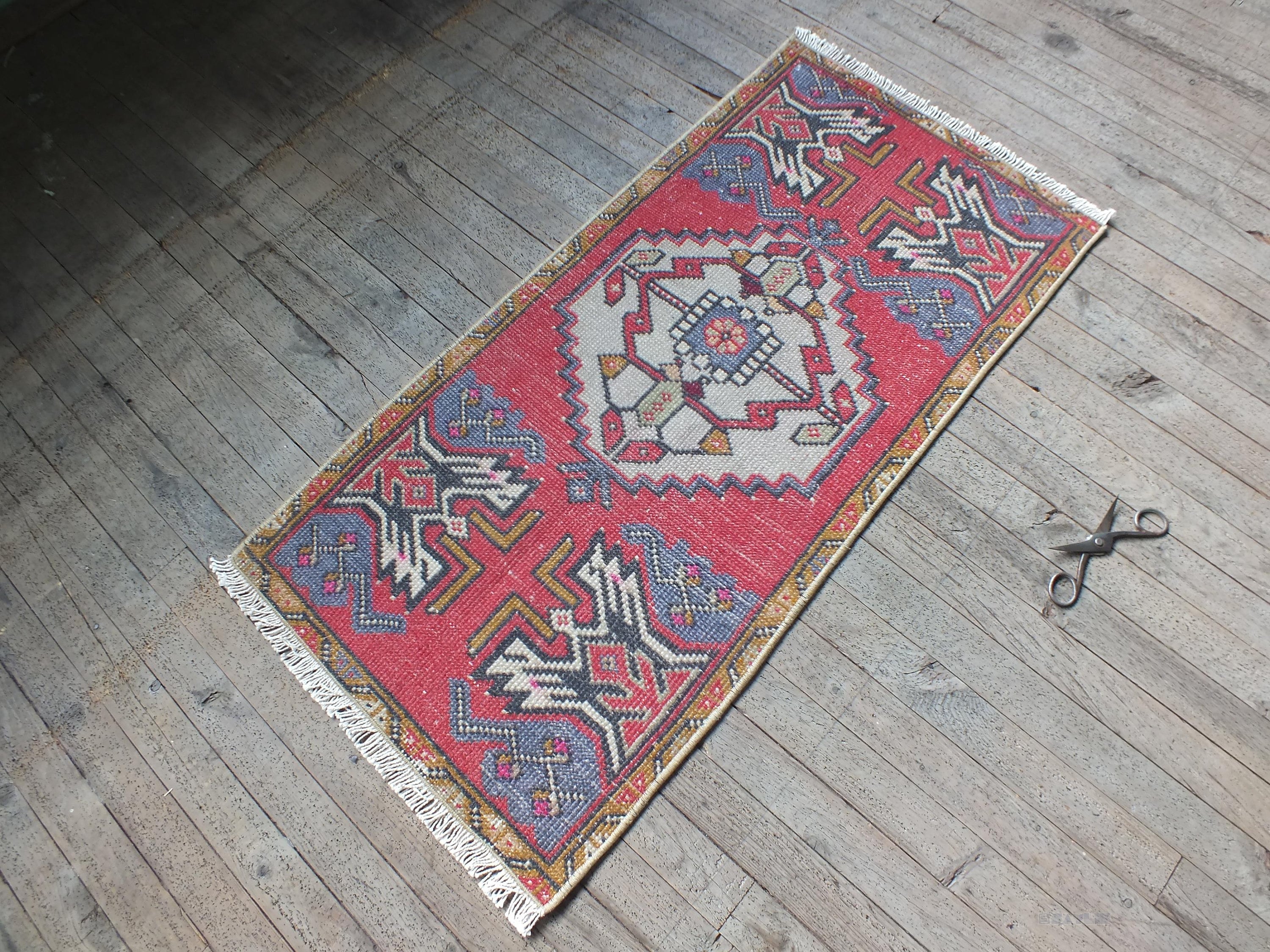 Tapis Antique, Petit Tapis, Tapis Turc, De Porte, Bain, 2x3 Environ, Rug Anatolien, D'oushak, Rug Cru, Flatweave, Plancher Salle Bains