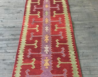 Kilim Rug,Kilim Runner,Turkish Rug,Vintage Rug,Kilim Rug Runner,Runner Rug,Antique Rug,Flat Weave Rug,Red Rug,Rug 3x6 approx.,Hallway Runner