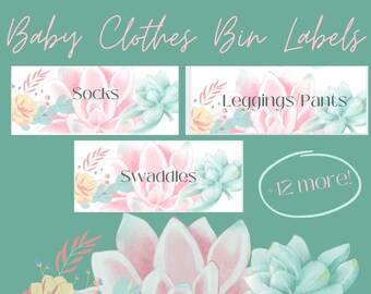 Succulent Baby Clothes Drawer Labels, Nursery Closet Organizer (PDF File)