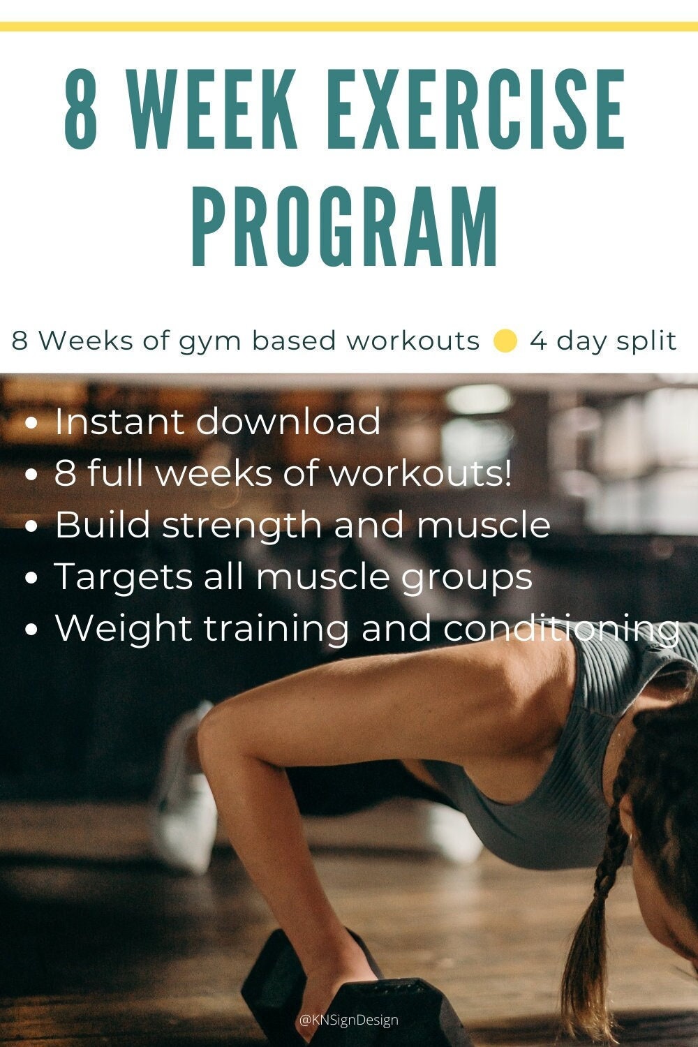 8 Week Exercise Program, Printable Gym Guide, Weekly Gym Plan, Strength