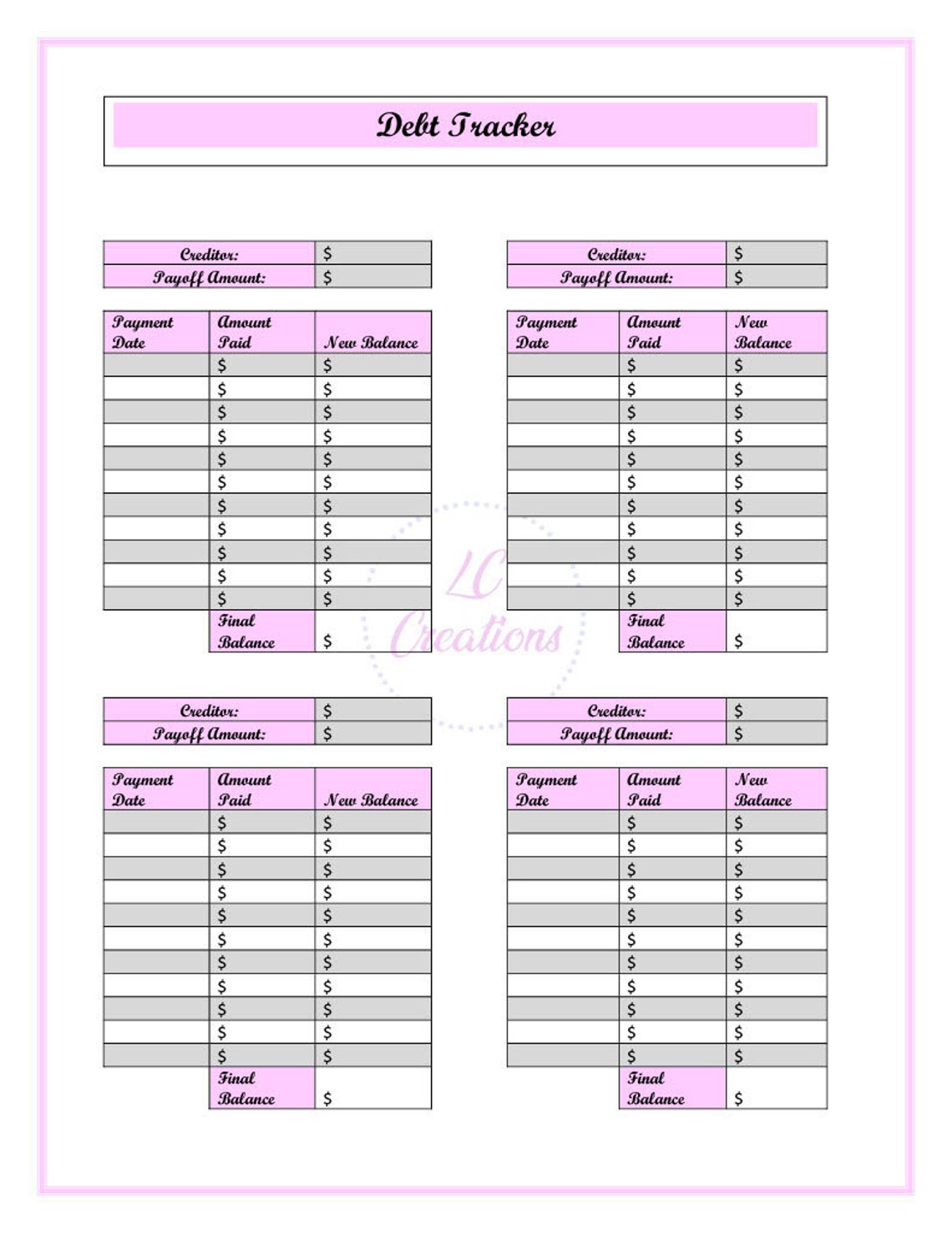 Printable PDF Debt Tracker - Etsy