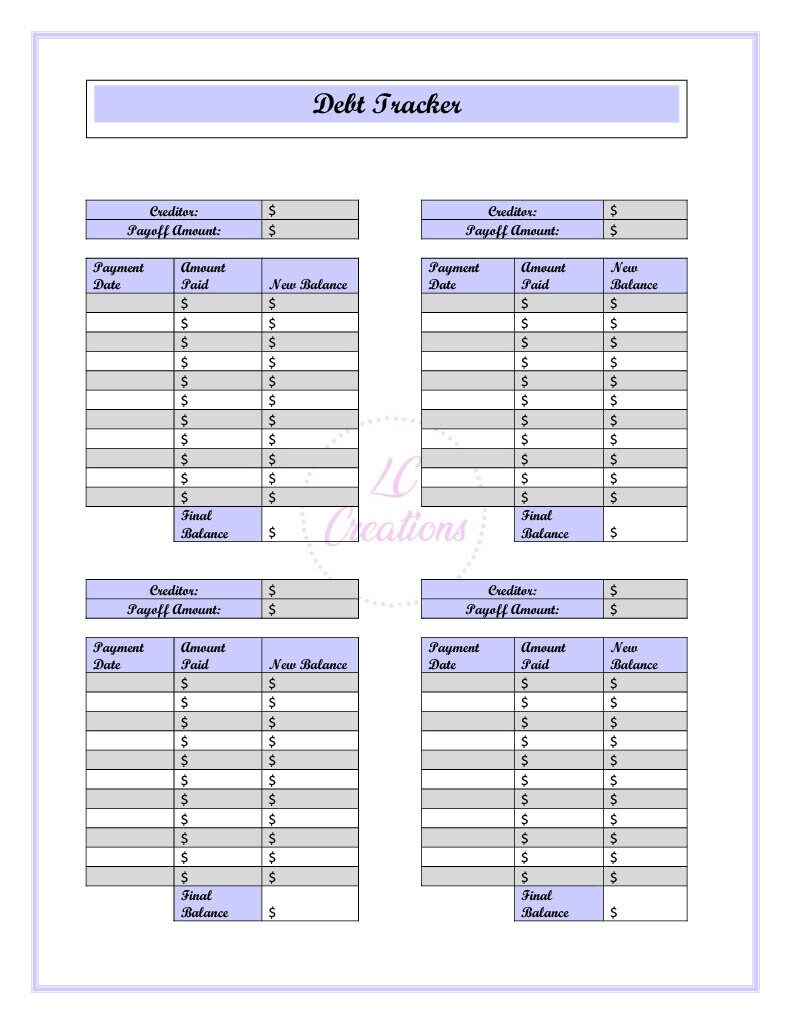Printable PDF Debt Tracker - Etsy