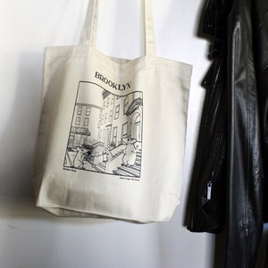 Brooklyn Stoop Organic Cotton Tote Bag | New York City Art | Brownstone Neighborhood | Eco-friendly | Deli Bodega | Stoop Culture | Rats