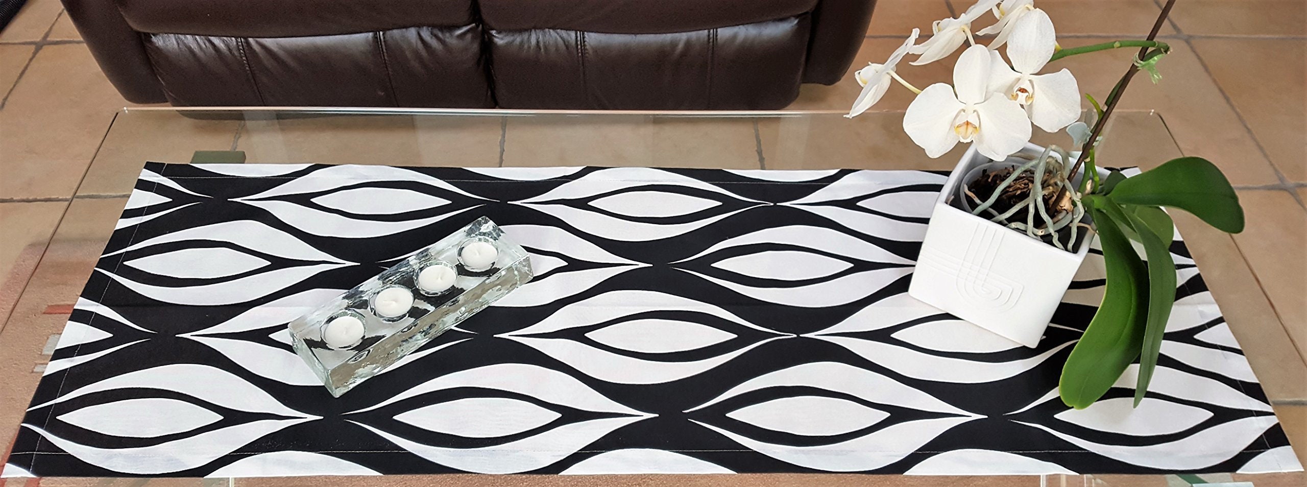 Art Deco Black and White Linen Cotton Table Runner. - Etsy