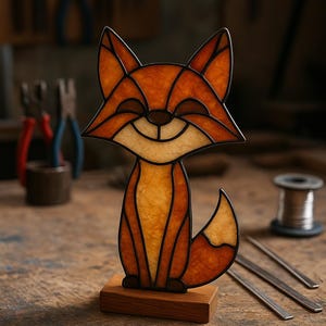 Fox Cub Stained Glass Pattern-Intermediate Woodland Animal Design