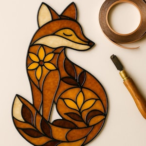 Folklore Fox Stained Glass Pattern — Printable