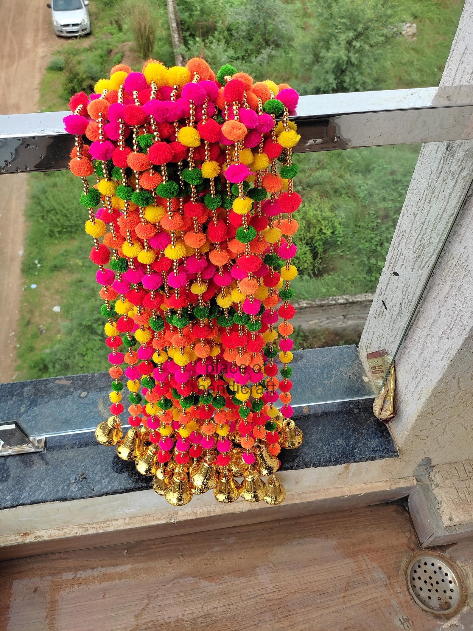 50 Pc FREE SHIPING Pom Pom Wedding Backdrop Decor Bell String,indian ...