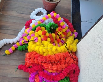 100 Pcs Artificial Marigold Flower Garland – Indian Festival & Wedding home Decoration