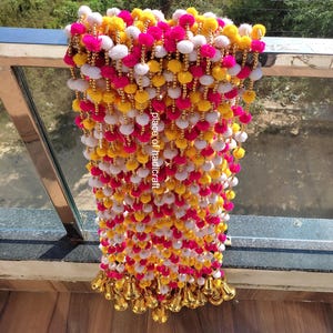 50 PC FREE SHIPPING Multicolor Indian Wedding Christmas Party Decoration, Mehndi Decor, Backdrop,Pom Pom, Gota Hangings. Diwali decoration