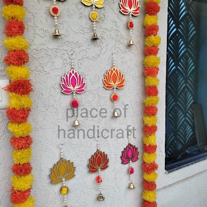 Indian beautiful Wooden Lotus  hanging with Artificially Mandir Decor | Traditional Diwali Decoration | Indian Wedding  Housewarming Decor