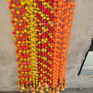 50 pc FREE SHIPING Pom pom Wedding Backdrop Decor Bell Strings Indian Handmand Bell Garlands, Indian Wedding Haldi Sangeet Mehndi  Decor
