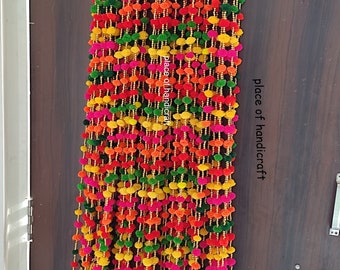 Set Of 20 Garlands Pompom With Bell Garlands Multicolor Strings Pompom Flower Strings Wedding haldi Backdrops Party Decor Strings Backdrop