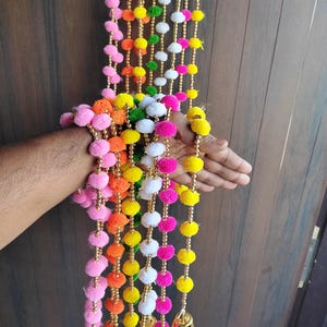 50 pc FREE SHIPING Pom pom Wedding Backdrop Decor Bell Strings Indian Handmand Bell Garlands, Indian Wedding Haldi Sangeet Mehndi  Decor