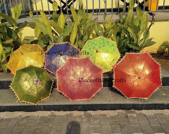 Indian Mehndi Decor Golden Print Silky Umbrella Decor Indian Wedding Decor Home Decorative