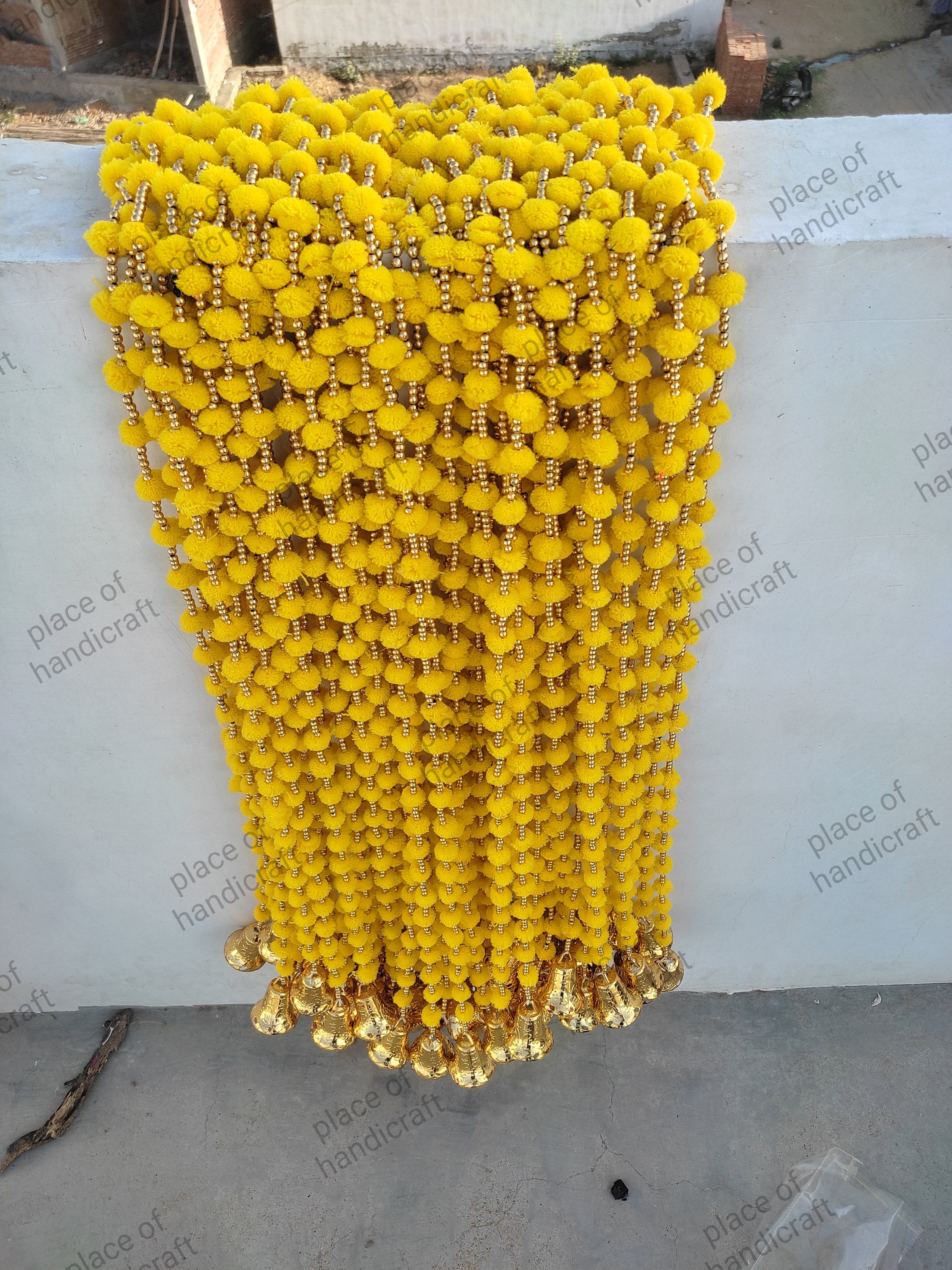 50 Pc Pom Pom Bell String Garland for Decor Pom Pom Bells Christmas ...