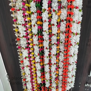 Free shipping Pack of 50, 100, Wool Pom Pom Garlands with Bell for Party Decor  Indian wedding Mehndi Decoration Party Backdrop Photo Prop