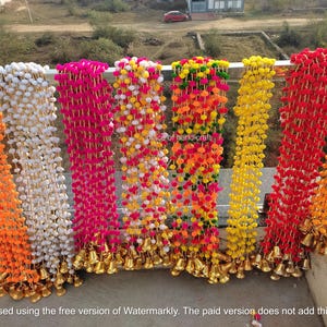 200 pc FREE SHIPING Pom pom Wedding Backdrop Decor Bell Strings Indian Handmand Bell Garlands, Indian Wedding Haldi Sangeet Mehndi  Decor