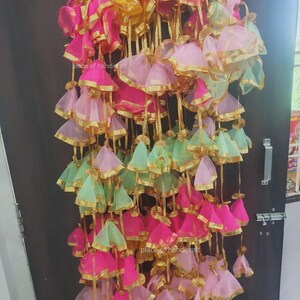 10 Strings Of Net Fabric Colorful Tassel with Gota Lace Flower Indian Decoration Garden Backdrops Housewarming Flower String Party Decor