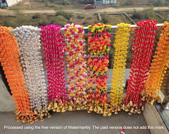 50 PC FREE SHIPING Pom pom Wedding Backdrop Decor Bells Strings,Indian Handmand Bell Garlands for Indian Wedding Mehndi Sangeet Haldi Decor,