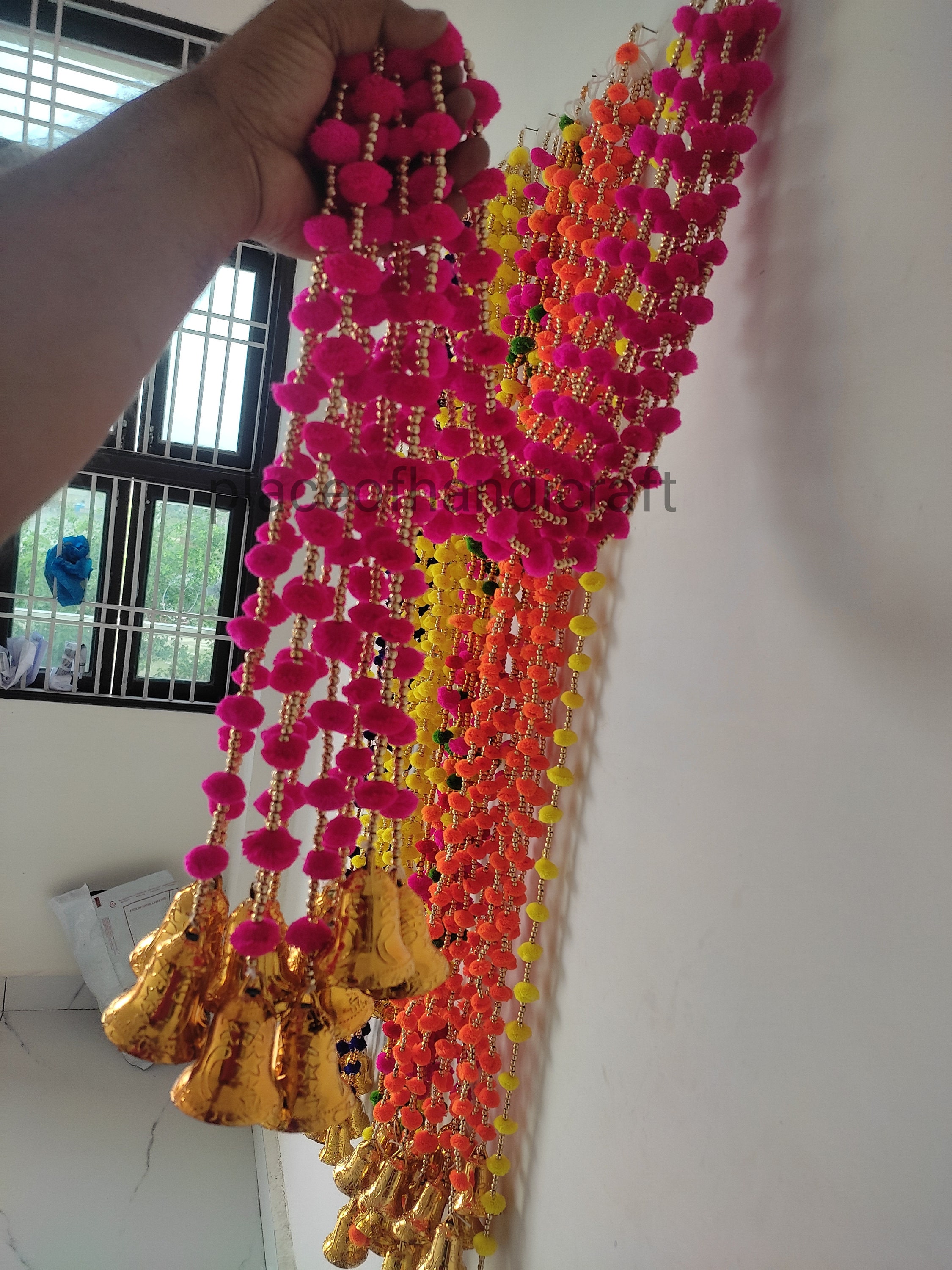 50 Pc FREE SHIPING Pom Pom Wedding Backdrop Decor Bell String,indian ...