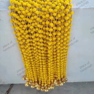 20 pc FREE SHIPING Pom pom Haldi Decor, Wedding Mehndi Backdrop Decor Bell String,Indian Handmand Bell Garlands, Indian Wedding