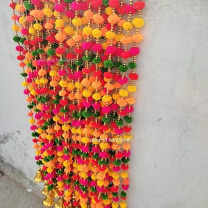 20 pc FREE SHIPING Pom pom Wedding Backdrop Decor Bell String,Indian Handmand Bell Garlands, Indian Wedding Mehndi Sangeet Haldi PARTY Decor