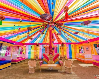 Multicolor umbrella Indian Wedding Decoration Party Decor,  Backdrop Mehndi Decoration, Wedding garden  Decorotion