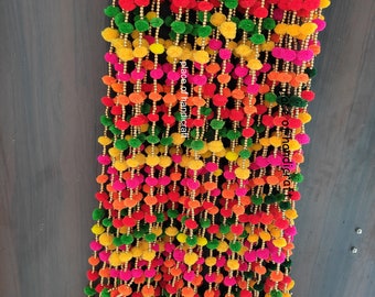 20 PC Multicolor Indian Wedding Decoration, Mehndi Decor, Party Backdrop,Pom Pom, Gota Hangings Tassels.