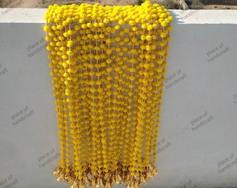 Guirlande de souci artificielle à pompons 50 pièces, guirlandes de soucis fait main avec clochette pour mariage, décoration murale mahendi, décoration de la maison