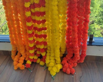 100 PC  SALE ON Indian Marigold Flower Artificial Decorative Diwali Marigold Flower Garland String for Wedding  Christmas Party Decoration