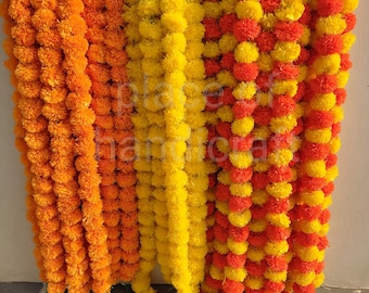 100 Pc SALE ON Indian Mix Color Artificial Decorative Deewali Marigold Flower Garland Strings for Mehndi Sangeet Wedding Party Decoration