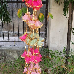 10 Strings Of Net Fabric Colorful Tassel with Gota Lace Flower Indian Decoration Garden Backdrops Housewarming Flower String Party Decor