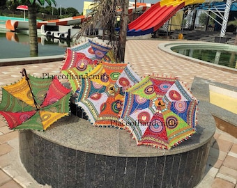 Lotto all'ingrosso di ombrelli decorativi indiani con stampa di elefanti in seta per matrimoni, decorazioni da giardino, compleanni, matrimoni, feste, ombrelli da sole boho per giardino.