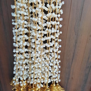 White Artificial Jasmine Buds Mogra Garlands With Bell For Indian Wedding, Toran  Pardha ,Stage Mandap Décor, Muslim Nikah  Backdrop Décor