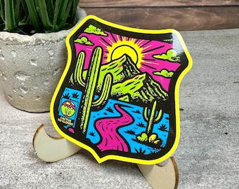 Cactus to Clouds Vinyl Sticker, Retro Neon Colors (3x2.75 inches)